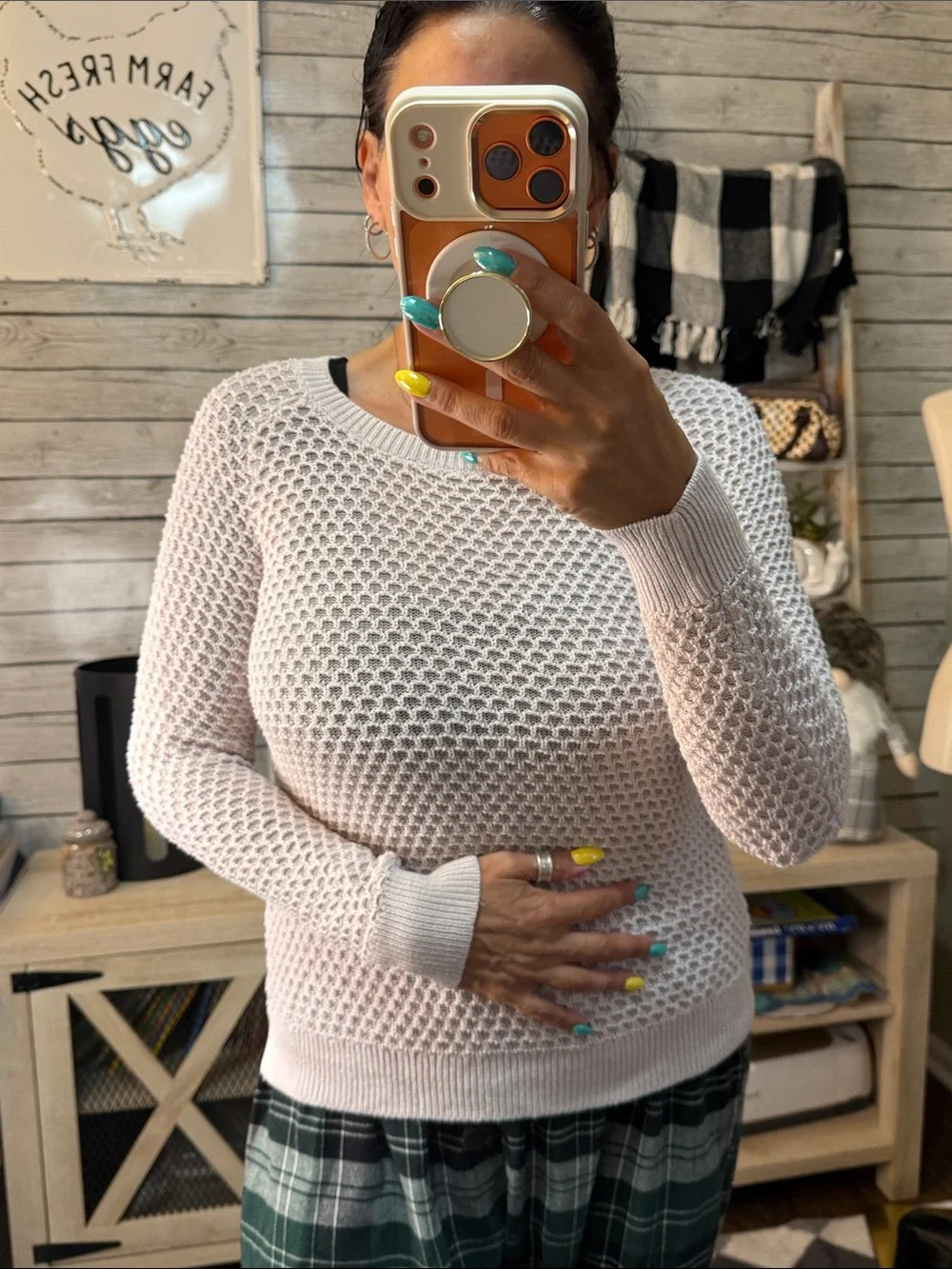 LOFT Women's Light Pink Textured Crewneck Sweater